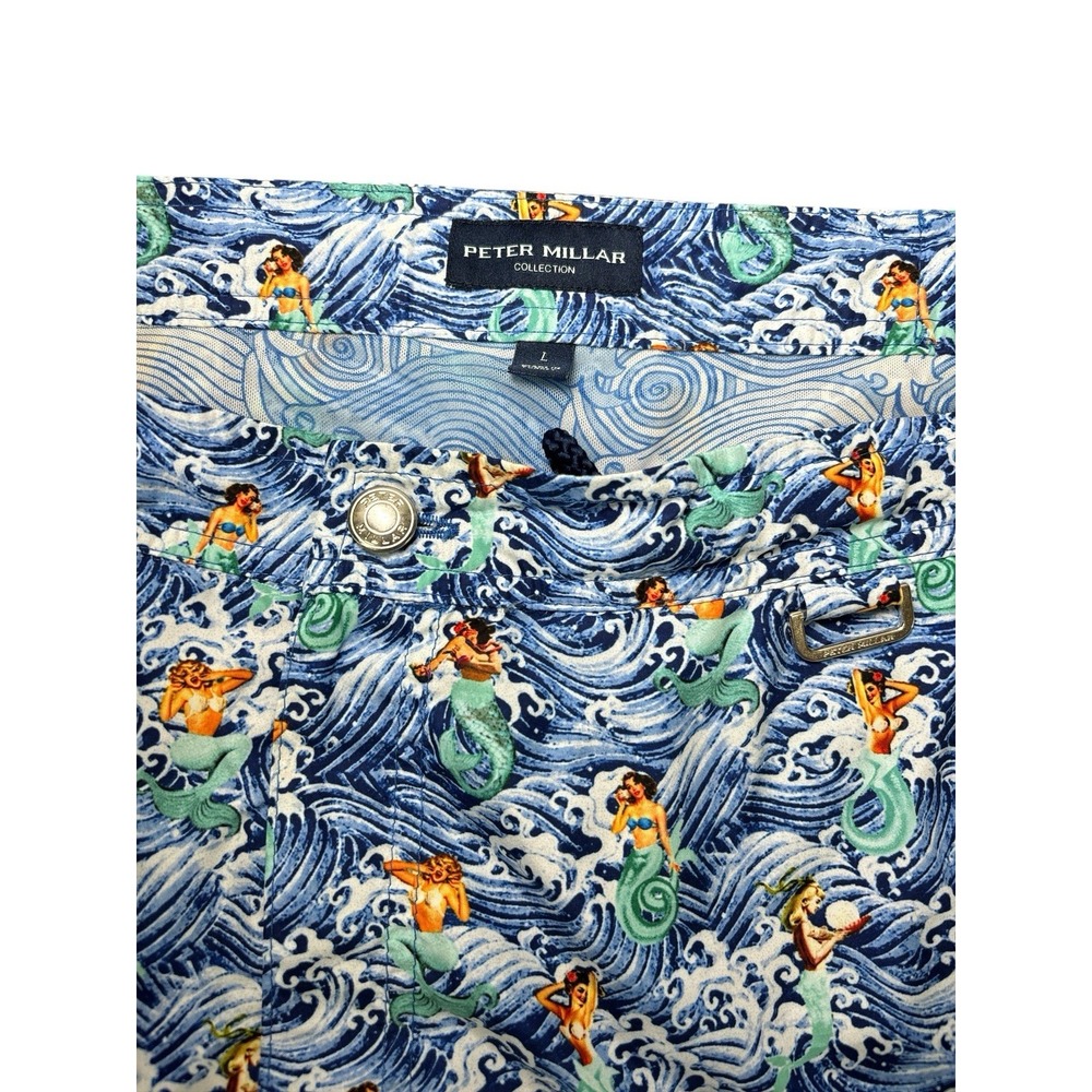 Peter Millar Men's Blue Swim Trunks All Over Gemma Mermaid Print • Size Large